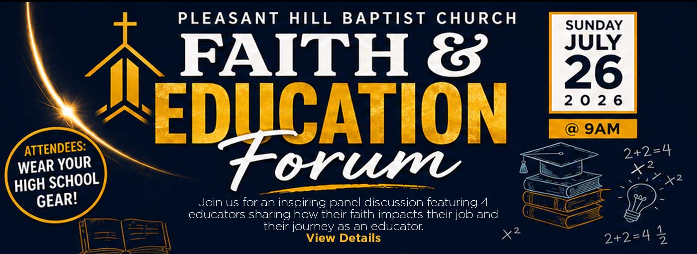 black and gold faith and education forum banner. Click here for details