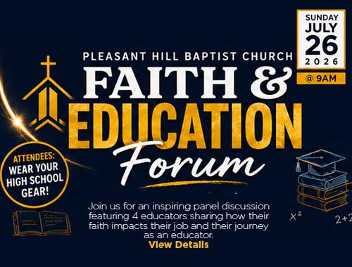 black and gold faith and education forum banner. Click here for details